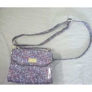 Betsey Johnson Glitter Crossbody Bag Purple Sparkle Kiss Lock fantasy fairy